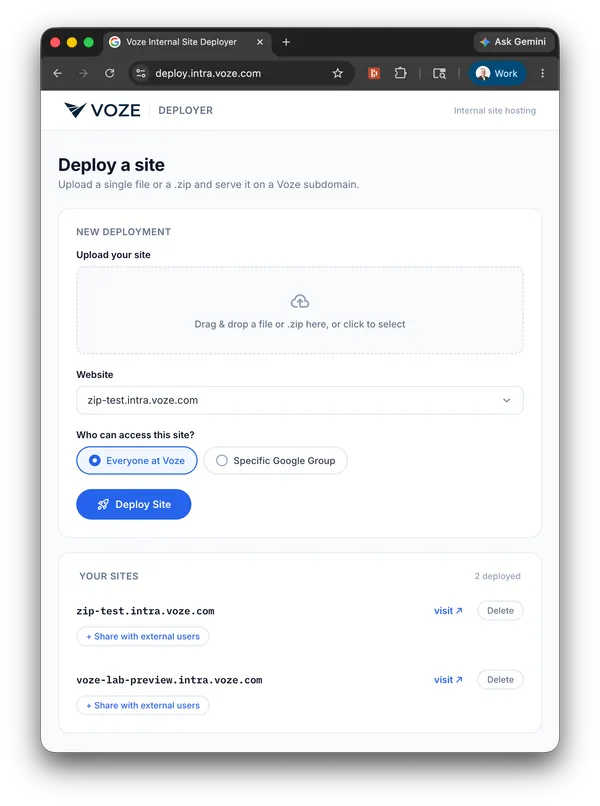 The Drag and Drop deploy site